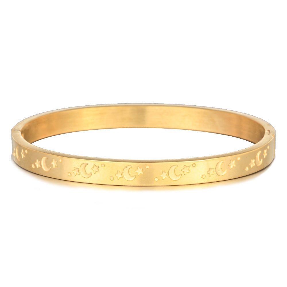 Star Moon Oval Geometric Gold Plated Titanium Steel Bracelet for Men and Women