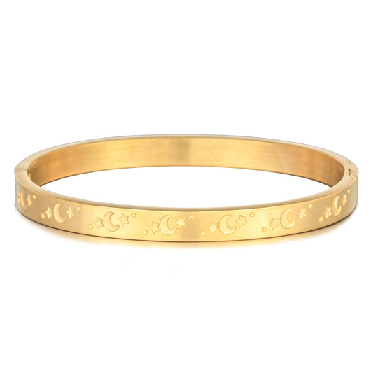 Star Moon Oval Geometric Gold Plated Titanium Steel Bracelet for Men and Women