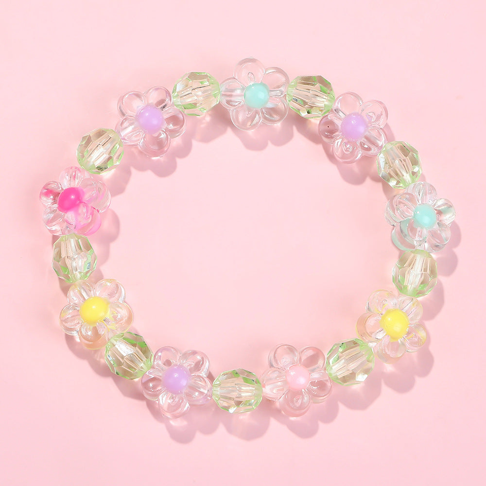 Braccialetto acrilico con perline floreali a fumetto per ragazze con design fresco e minimalista