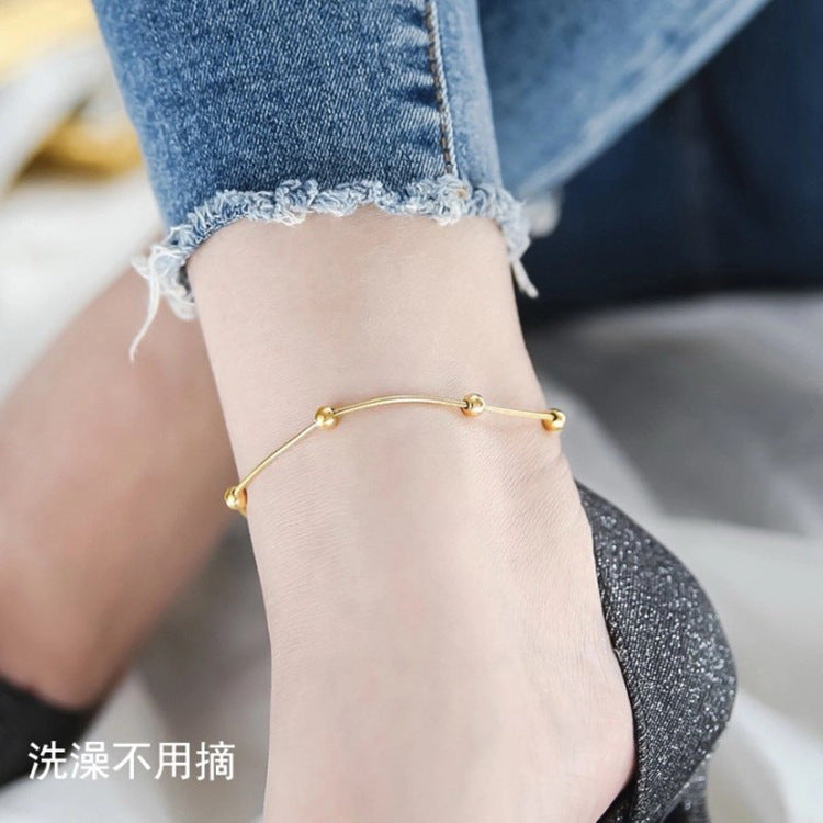 Minimalist Geometric 18K Gold Plated Titanium Steel Beaded Anklet for Women