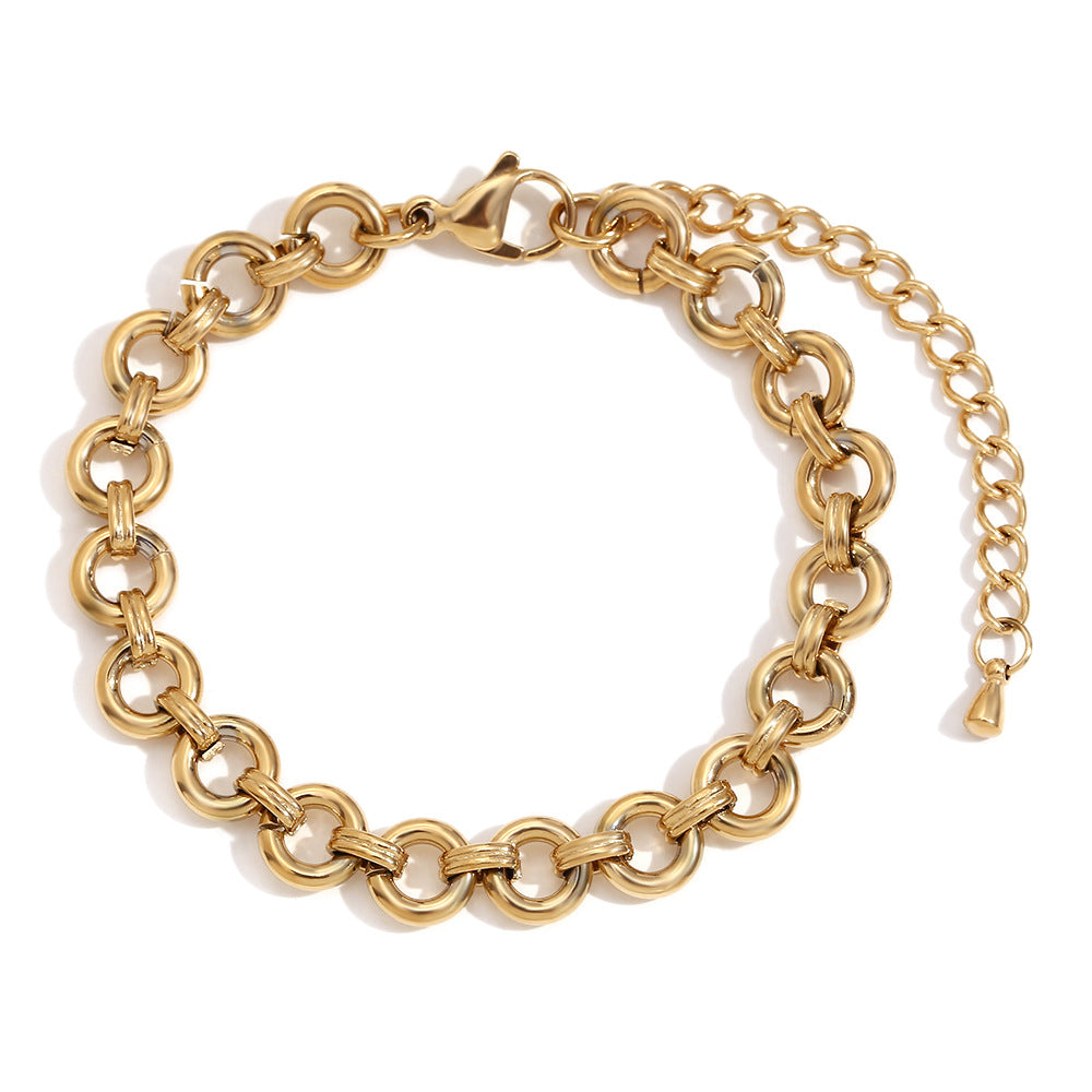 Bracciale a maglie rotonde spesse da donna placcato oro 14K in acciaio inossidabile geometrico minimalista