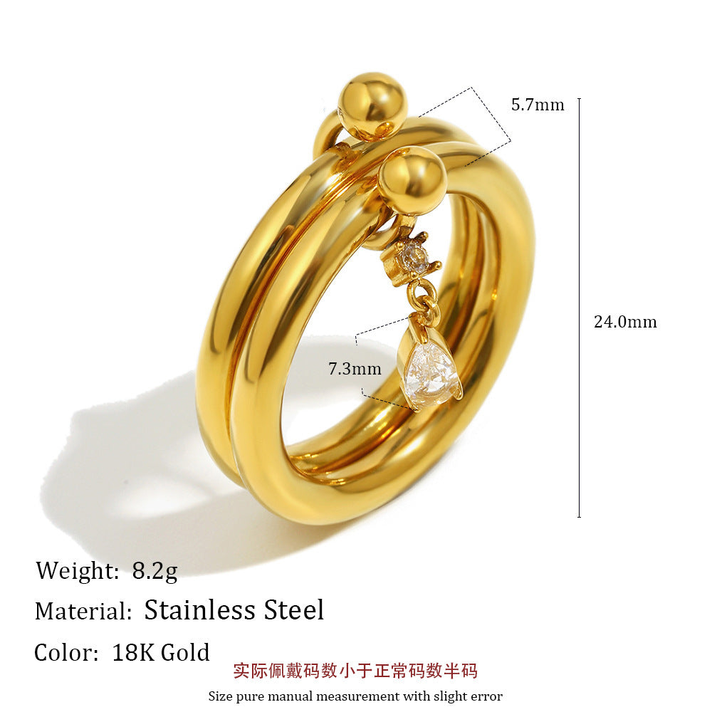Anillo Minimalista de Acero Inoxidable Geométrico con Chapado en Oro de 18K y Circonita Cúbica en Forma de Marquesa