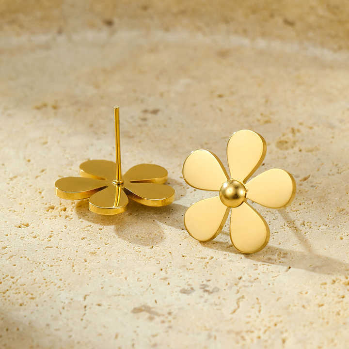 Orecchini a perno da donna a forma di margherita, minimalisti, in acciaio inossidabile, placcati oro 18 carati