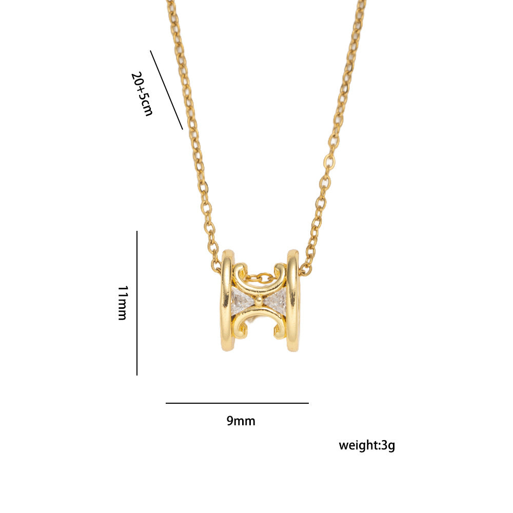 Luxury Style Small Waist Design Letter Pendant Necklace for Women in Titanium Steel with 18K Gold Plating and Full Rhinestone Accents