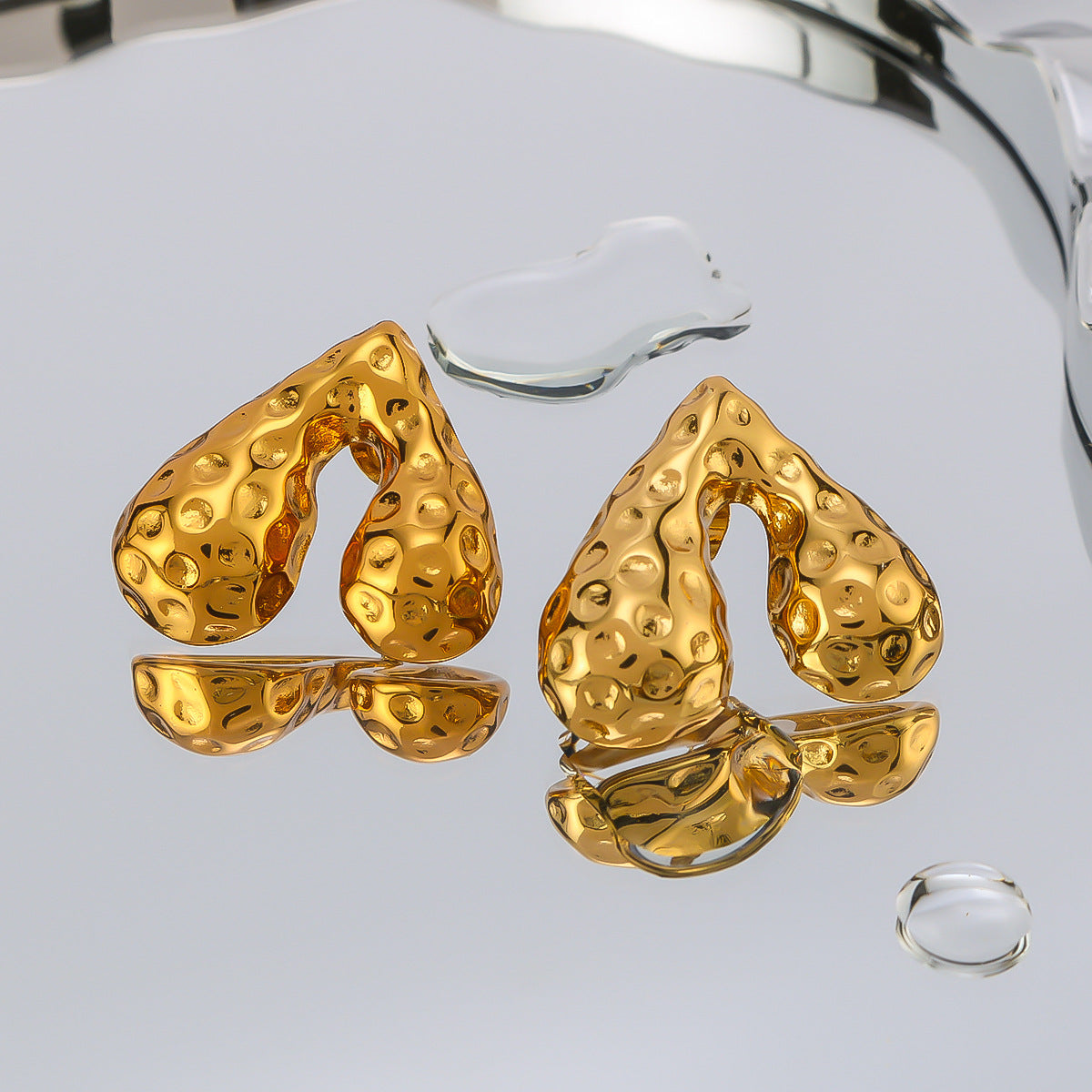 Minimalist Heart-Shaped Hammered Stainless Steel Earrings with 18K Gold Plating for Women