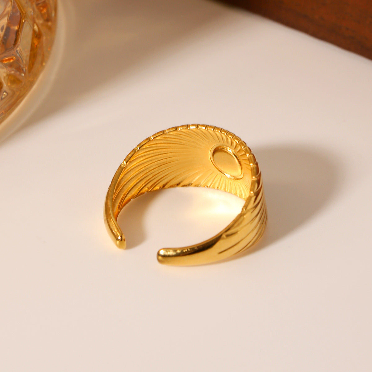 Anello Aperto da Donna in Acciaio Inossidabile Testurizzato con Motivo Geometrico, Stile Palazzo Francese Vintage, Resistente allo Sbiadimento