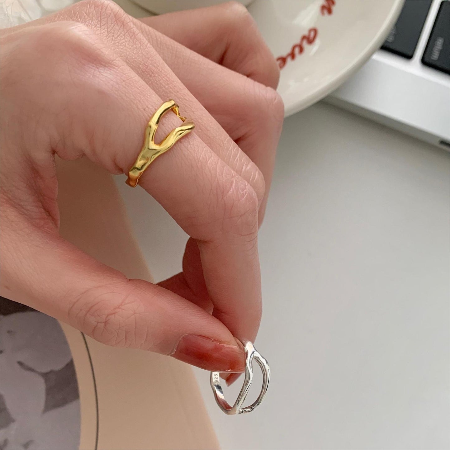 Minimalist 925 Sterling Silver Geometric Abstract Ring for Women