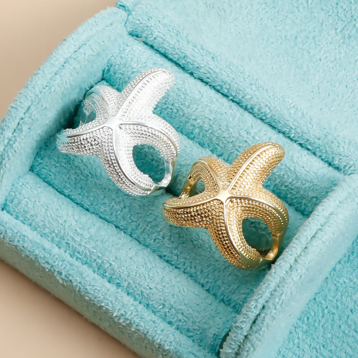 Fashionable Starfish-Shaped Metal Ring with Plated Finish for Women Beach Vacation Jewelry