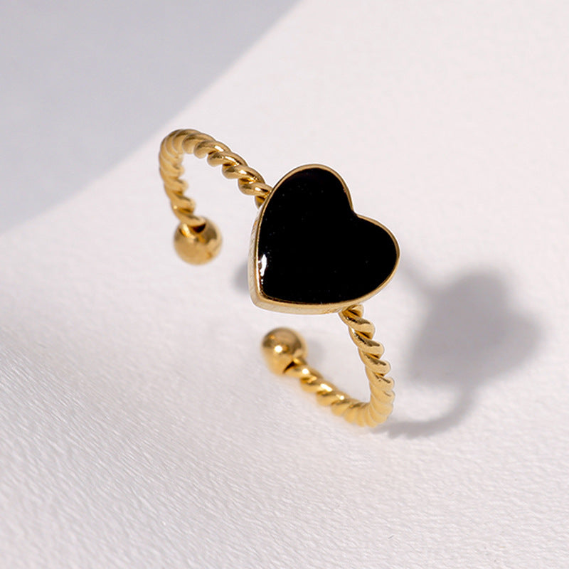 Sweet Minimalist Heart-Shaped Stainless Steel Ring for Women with Plated Finish Adjustable Open Band