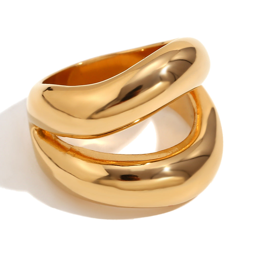 Vintage Elegant 18K Gold Plated Stainless Steel Oval Floral Geometric Ring for Women