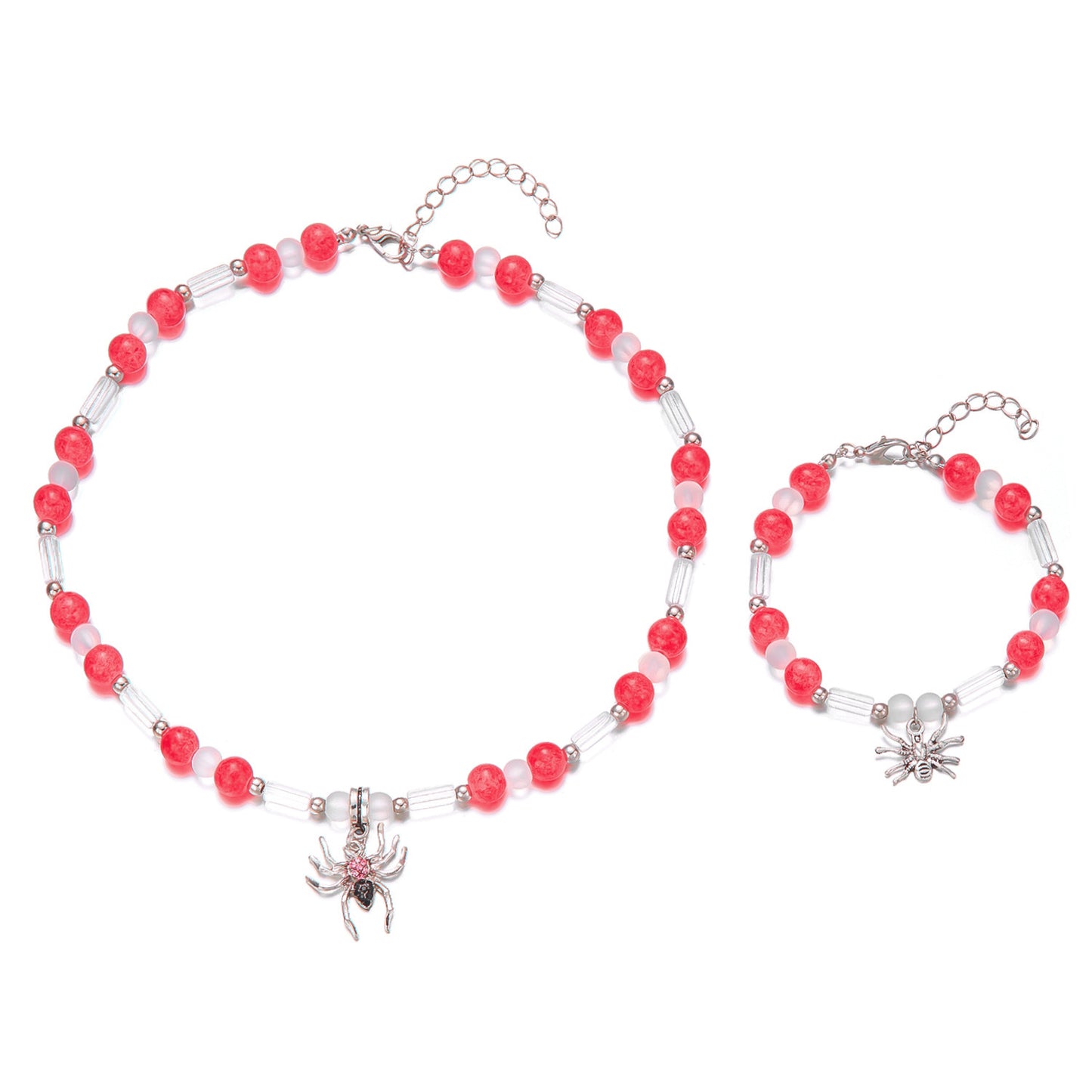 Collana con ciondolo a ragno fluorescente per donna con finitura galvanizzata, gioielli a forma di animale per Halloween su catena a croce