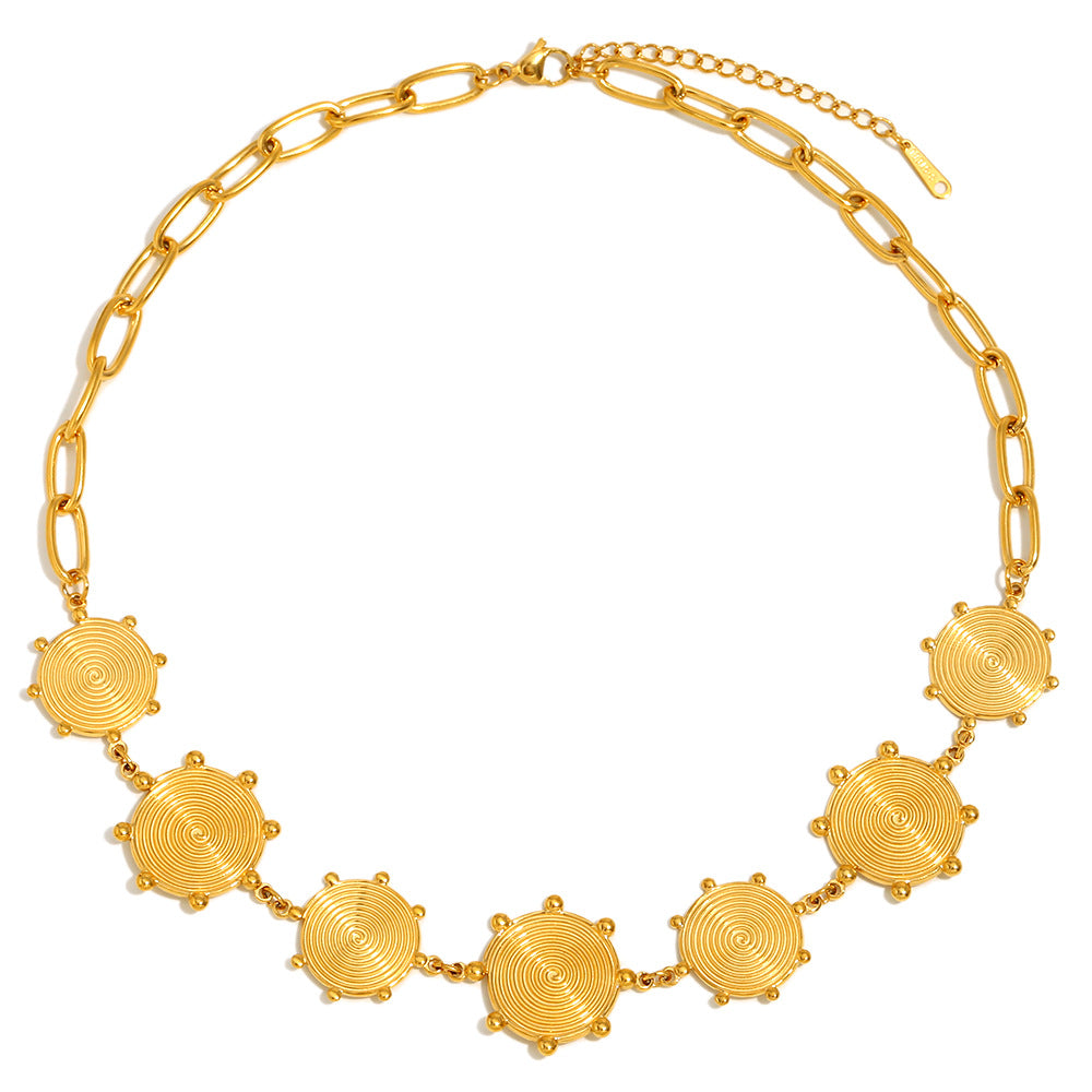 Collana Pendente Geometrica Vintage da Donna Realizzata in Acciaio Inossidabile con Placcatura in Oro 18K e Charm a Disco Termosensibile