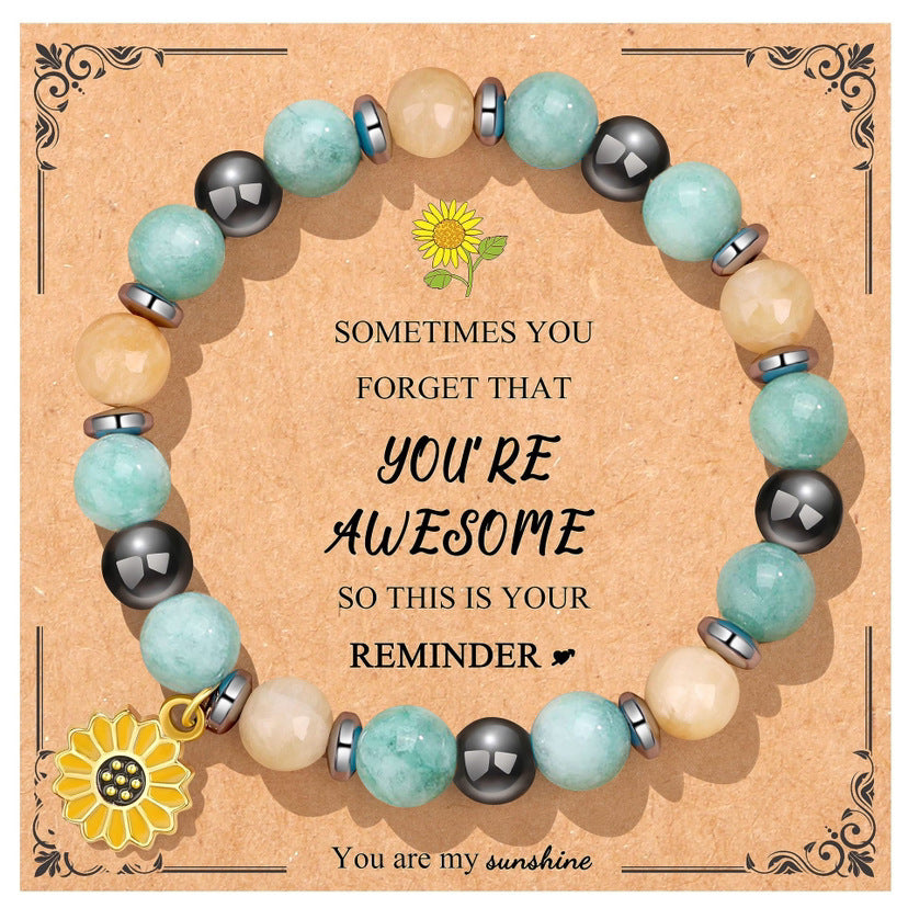 Sweet Floral Sunflower Gemstone Charm Bracelet for Women