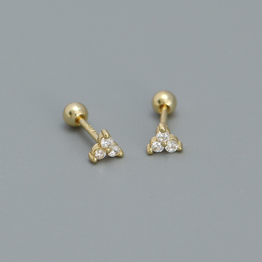 Minimalist Clover-Shaped 925 Sterling Silver Threader Ear Cuffs with Geometric Dot Pattern