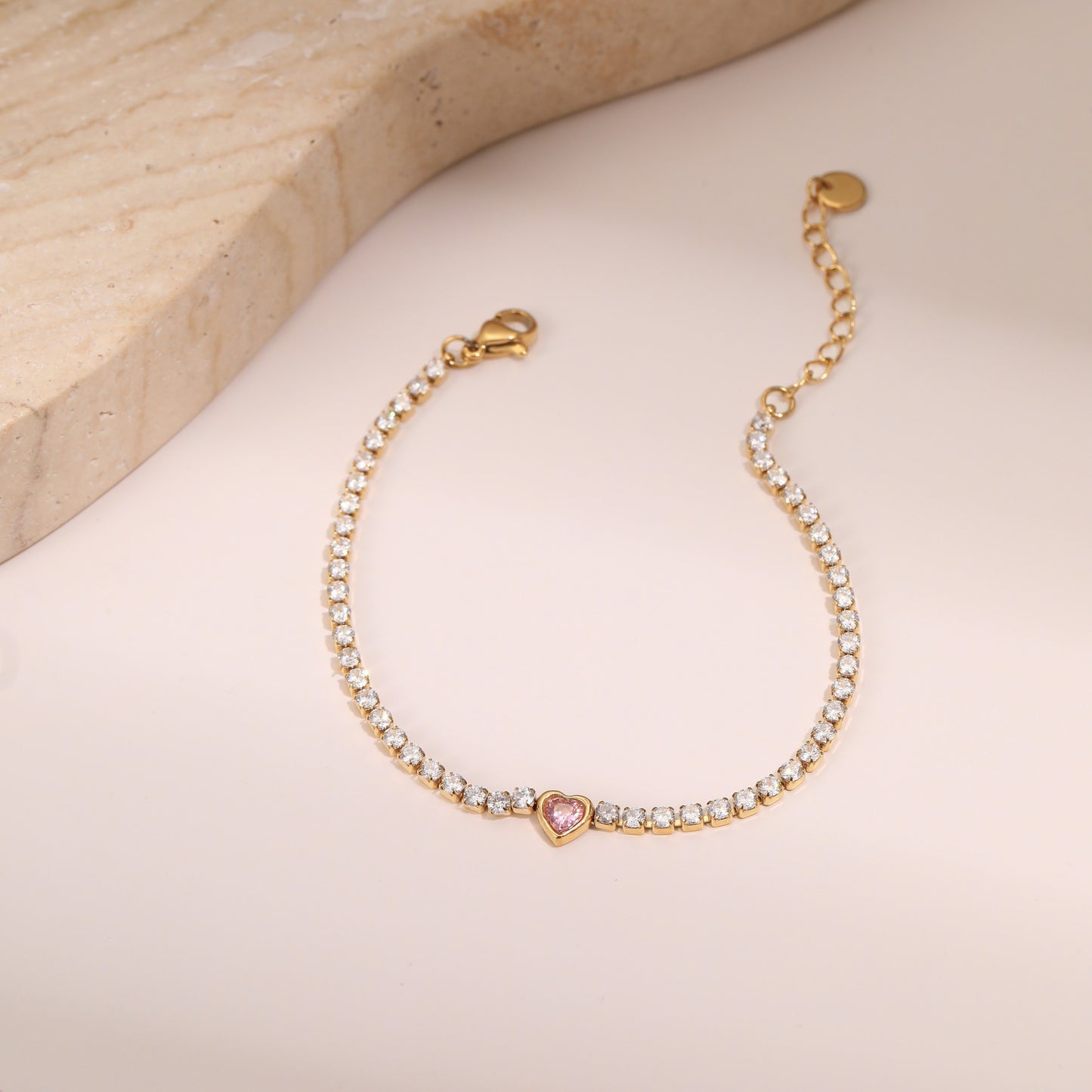 Fashionable Geometric Titanium Steel Bracelet with Zircon Inlay, Electroplated Stainless Steel Luxury Women's Hand Jewelry