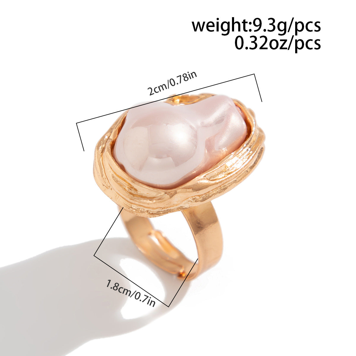 Irregular Baroque-Style Geometric Ring with Imitation Pearl Inlay and Plated Finish for Women