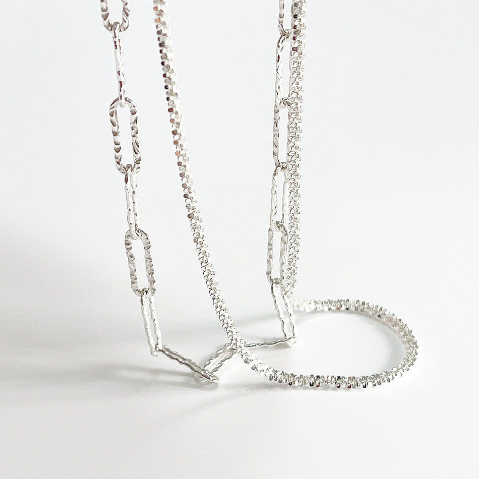 Minimalist Round Geometric Silver Necklace with Iridescent Finish, 925 Sterling Silver Snake Chain, Short Choker Style