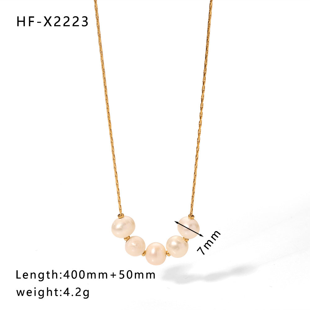 Minimalist Cat Eye Stone Zircon Pearl Smiley Face Necklace for Women in Titanium Steel with Plating Finish