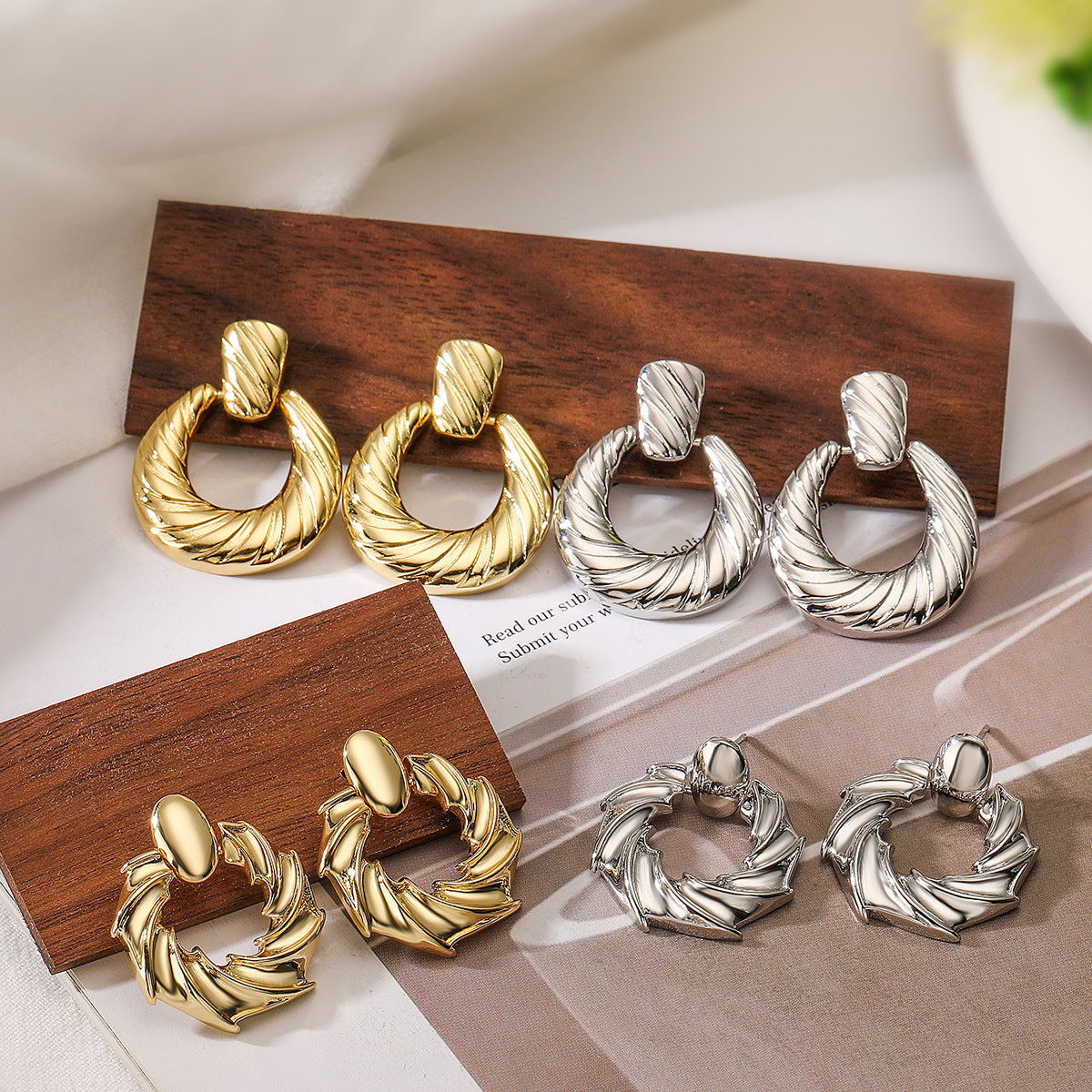 Minimalist Geometric Copper Earrings with Real Gold Plating for Women Vintage-Inspired Irregular Statement Earrings
