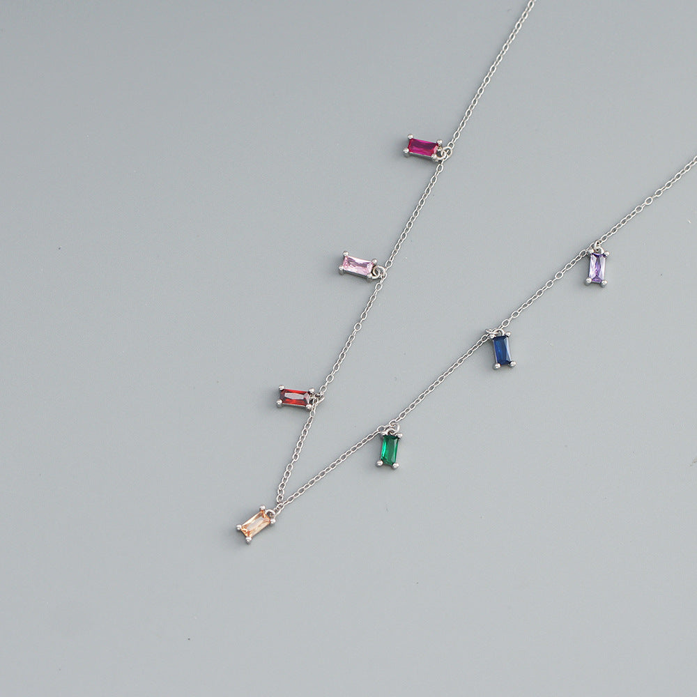 Luxury Elegant Geometric 925 Sterling Silver Cubic Zirconia Inlay Necklace Curb Chain for Women