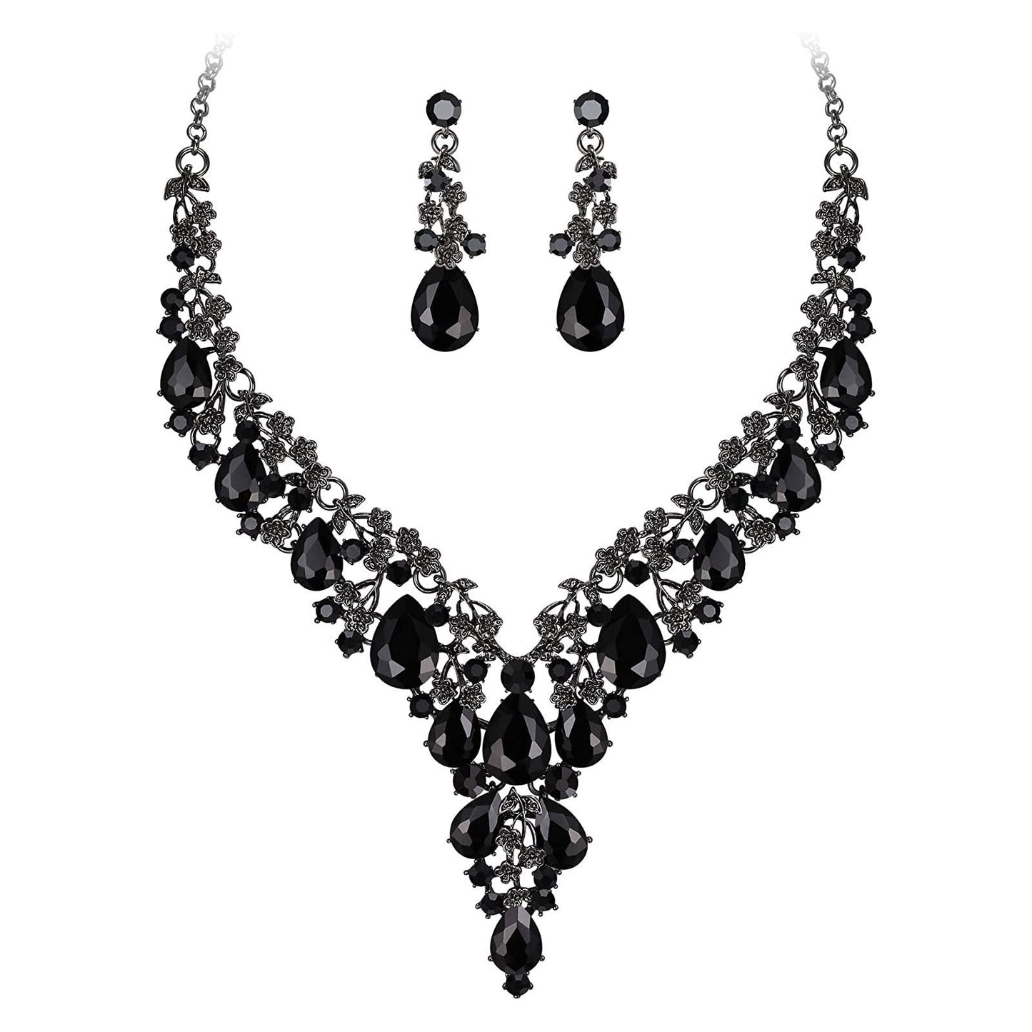 Fashion OL Waterdrop Pendant Necklace and Earrings Set for Women with Rhinestone Inlay on O-Chain for Wedding Evening Gown Formal Occasions