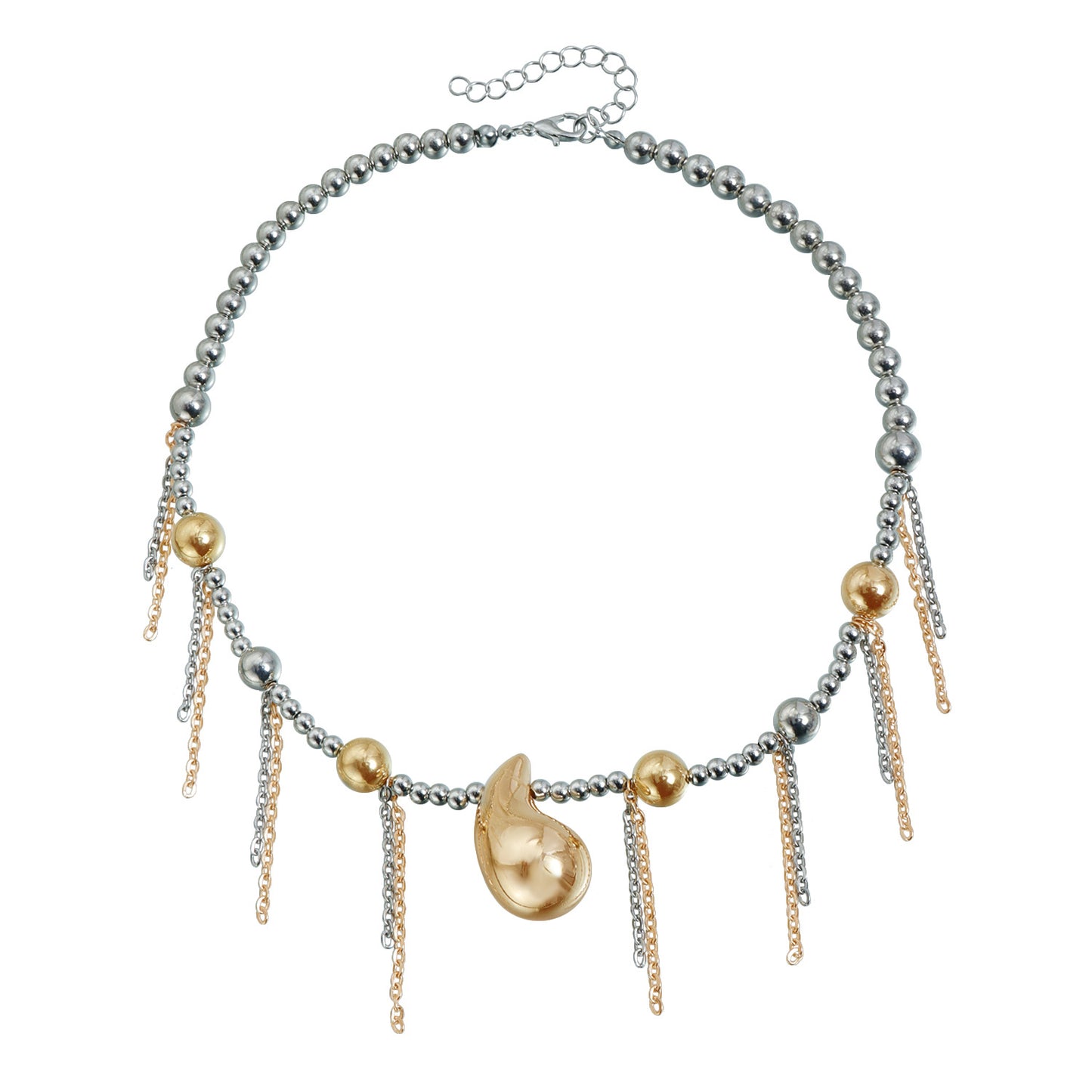 Casual Two-Tone Geometric Teardrop Alloy Plated Necklace with Ball Chain for Women