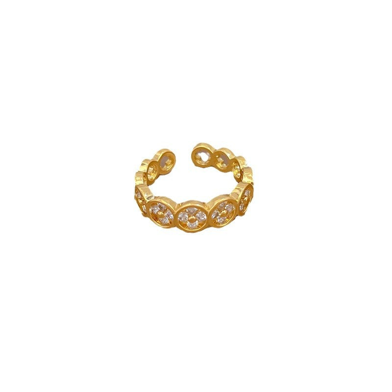 Cartoon Style Clover-Shaped Gold-Plated Brass Adjustable Ring for Women with Crown Design