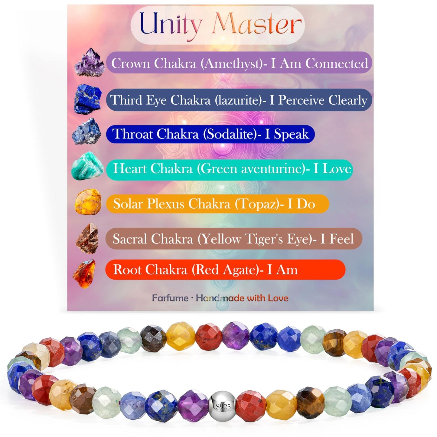 Natural Stone Crystal Beaded Bracelet Geometric Texture Unisex Handmade Jewelry