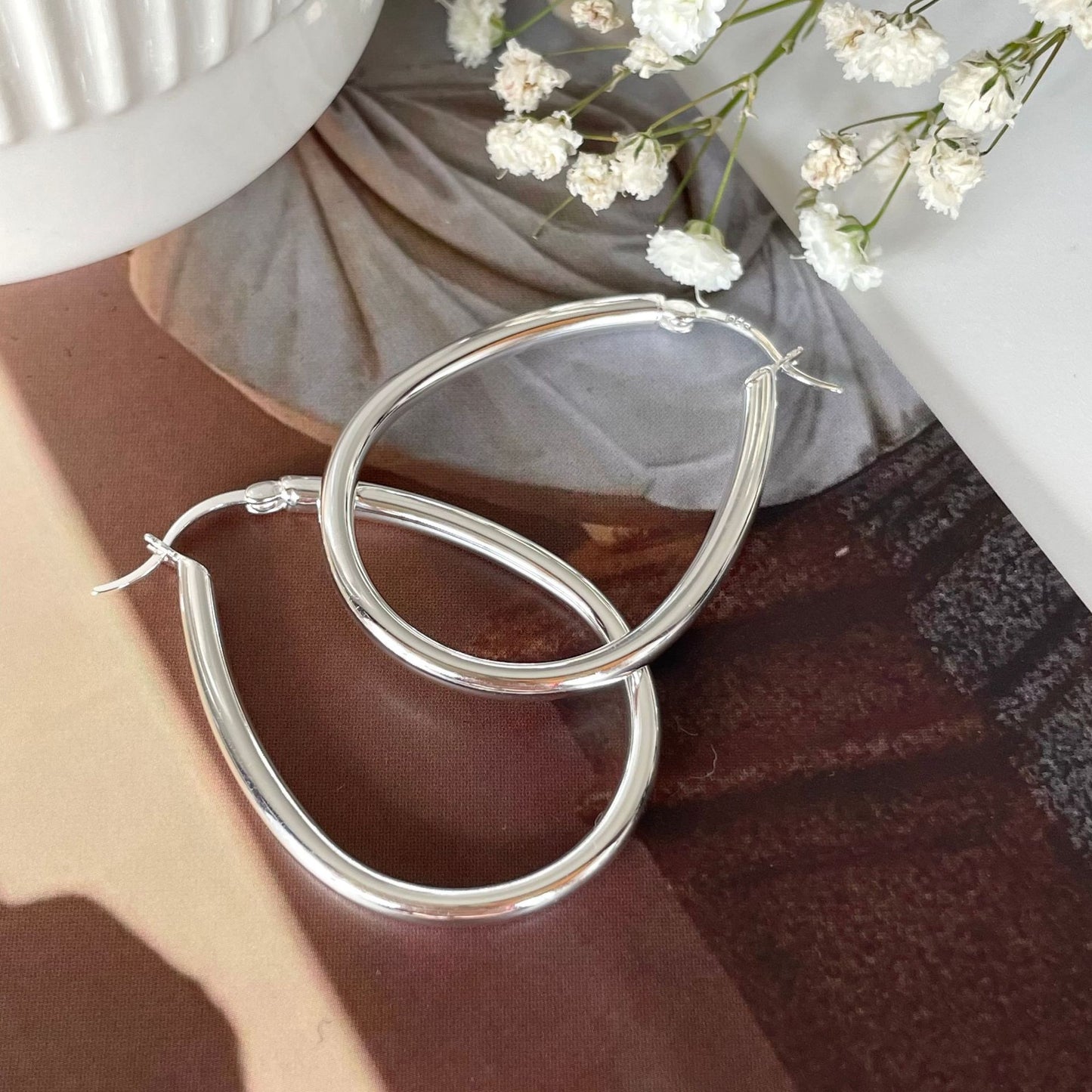 Orecchini geometrici ovali da donna placcati in argento sterling 925, stile minimalista e dolce