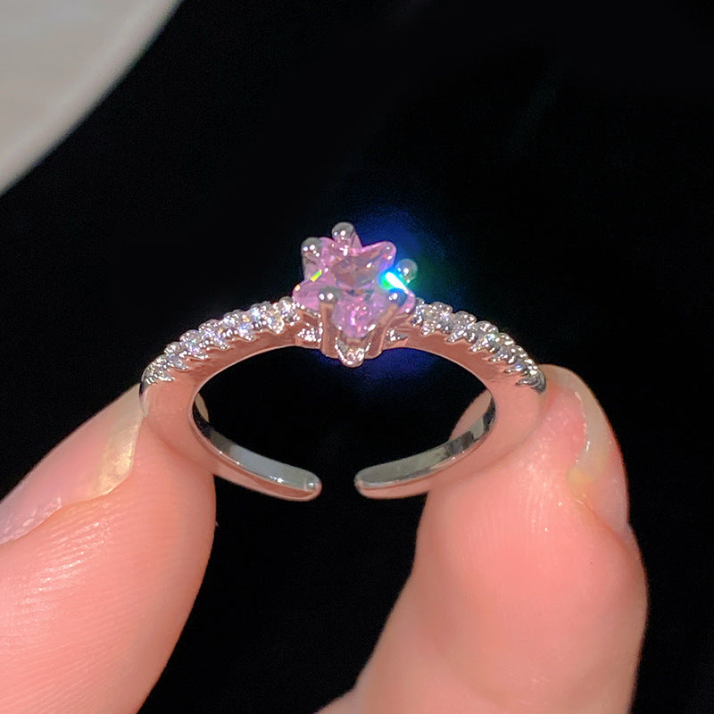 Sweet Cubic Zirconia Inlay Brass Bow Ring for Women