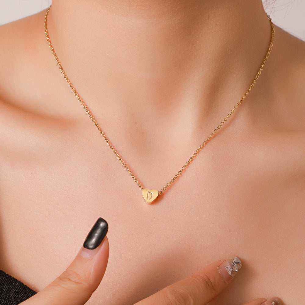 Vintage 18K Gold Plated Heart Letter Stainless Steel Necklace for Women