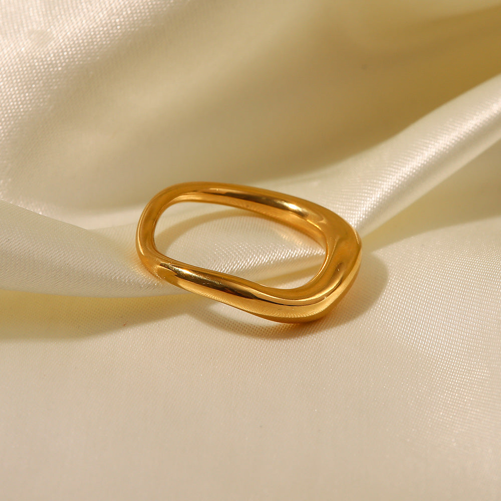 Minimalist Geometric Stainless Steel Ring with 18K Gold Plating for Women