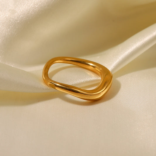 Minimalist Geometric Stainless Steel Ring with 18K Gold Plating for Women