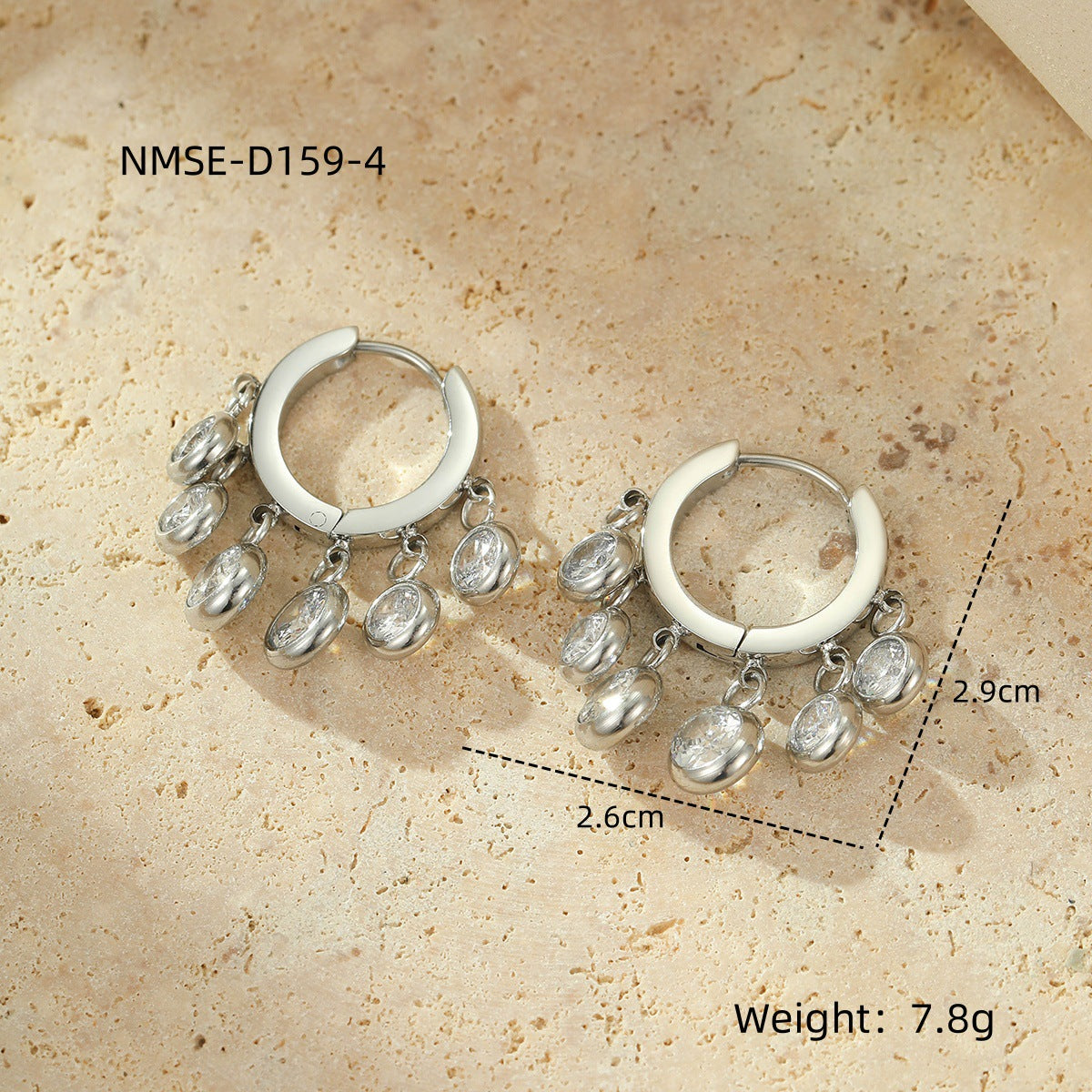 Orecchini pendenti in acciaio inossidabile placcato oro 18 carati con zirconi intarsiati, stile vintage e forma rotonda