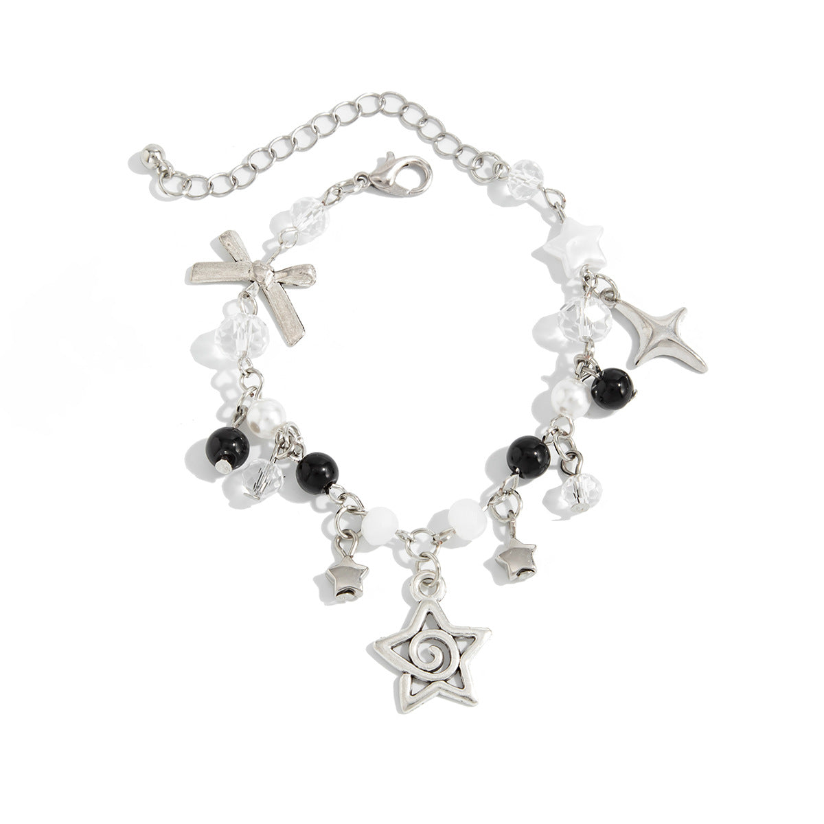 Sweet Minimalist Zinc Alloy Plated Heart Star Geometric Tassel Bracelet Set for Women
