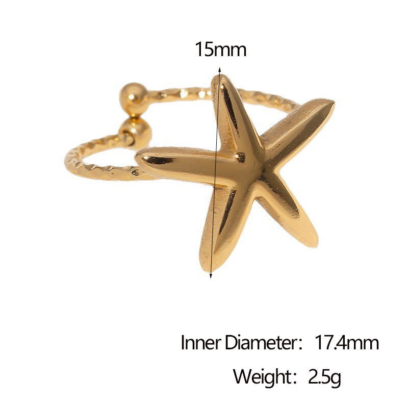 Minimalist Star-Shaped Stainless Steel Ring with 18K Gold Plating for Women