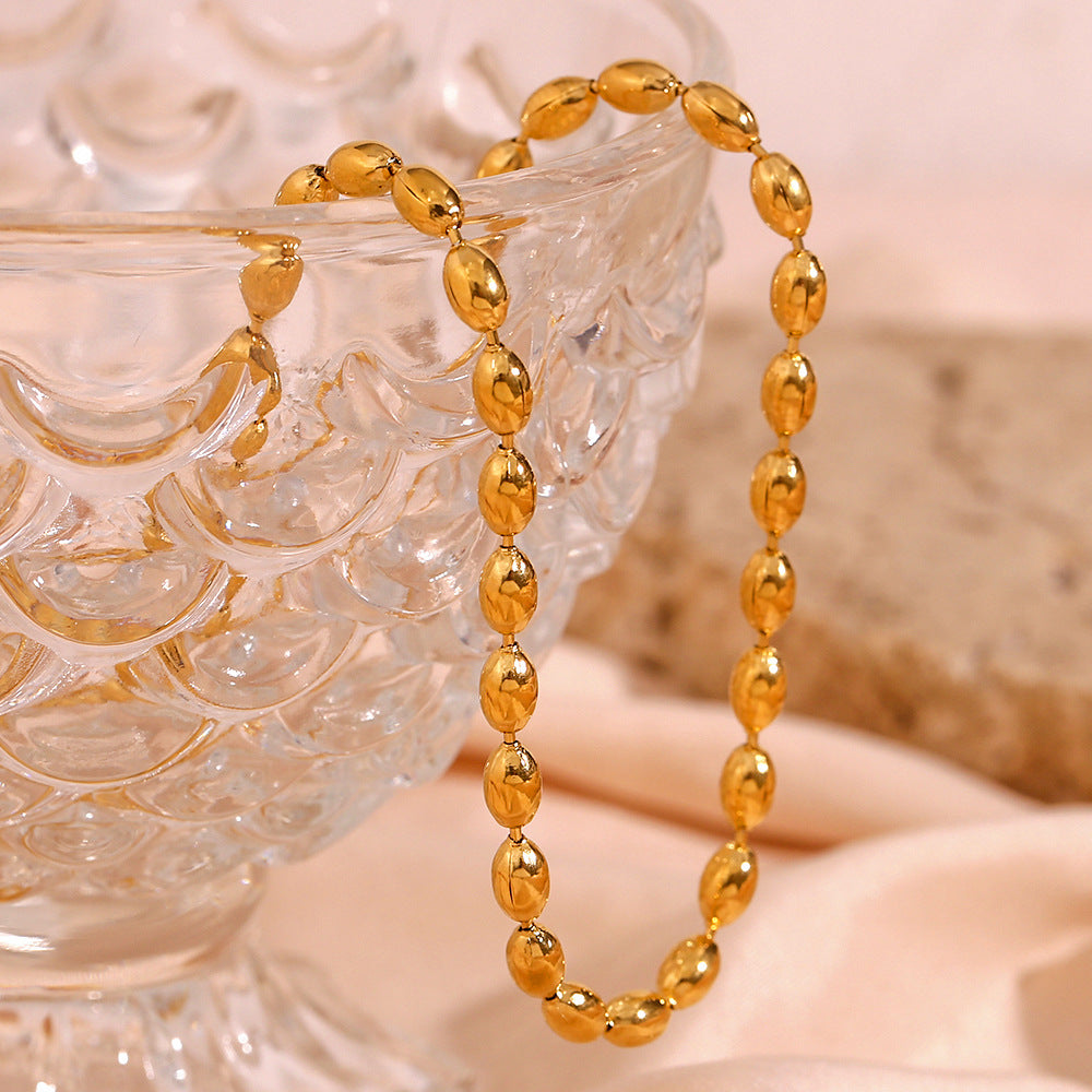 Collana con Perline Ovali Minimalista da Donna con Catena in Acciaio Inossidabile e Placcatura in Oro 18K