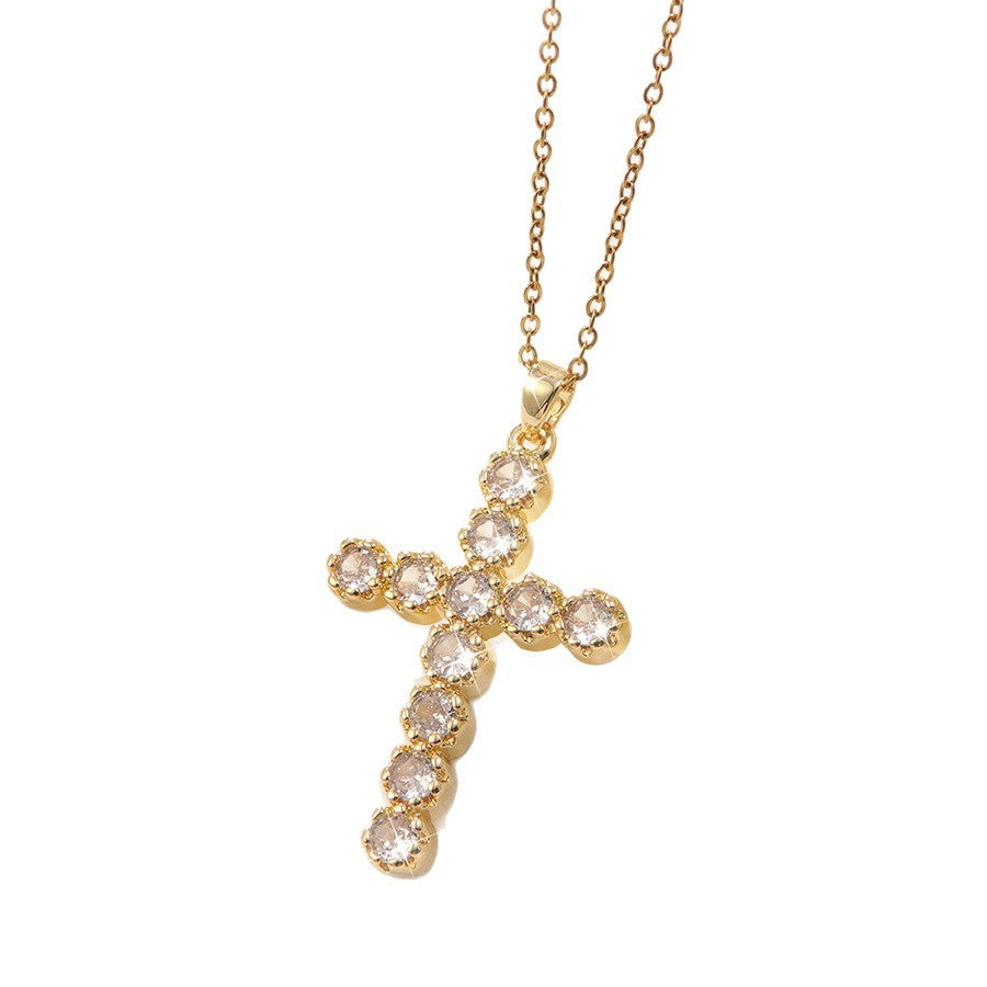 Collana da donna a croce in acciaio inossidabile di lusso con intarsio in zirconi cubici