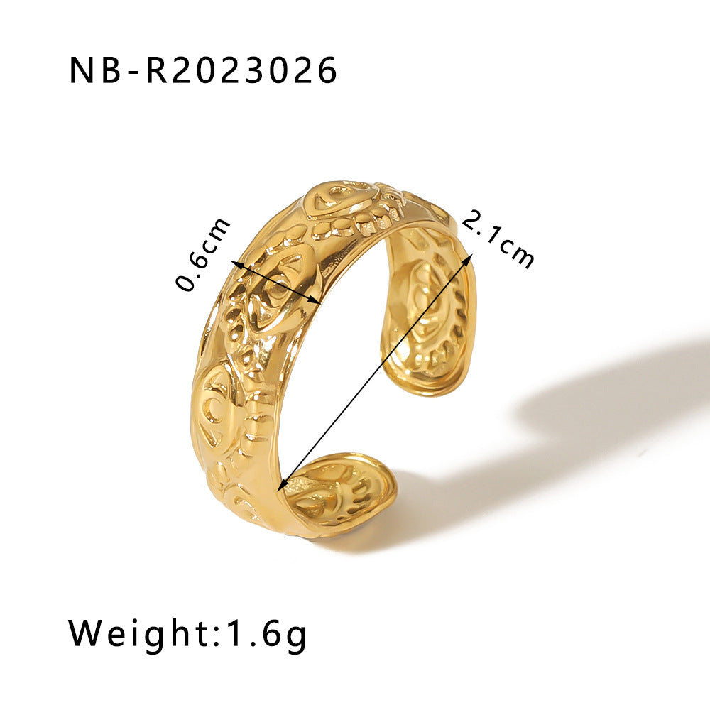 Minimalist Heart-Shaped Geometric Stainless Steel Open Ring for Women with 18K Vacuum Plating Finish