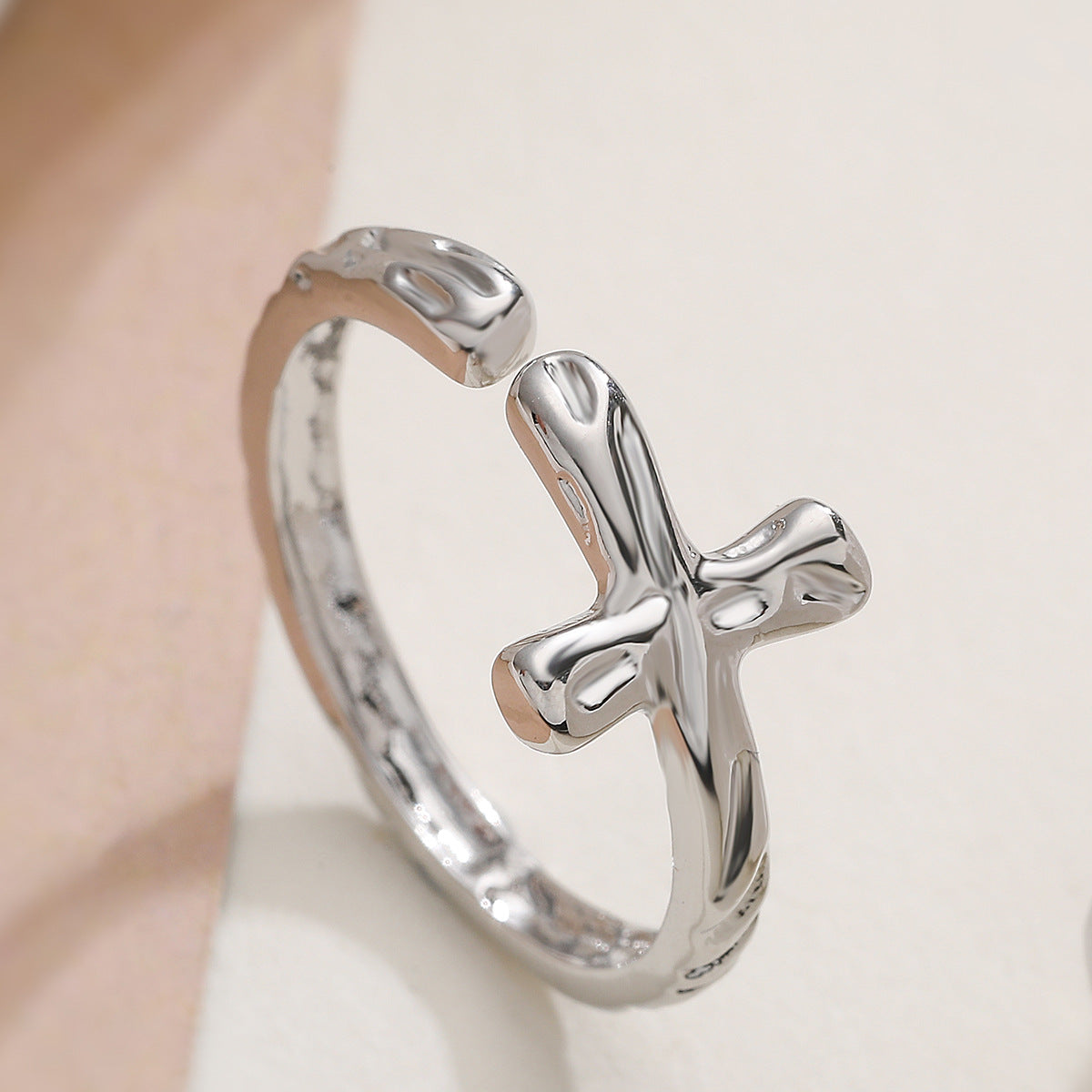 Minimalist 18K Gold Plated Brass Geometric Cross Open Ring for Women