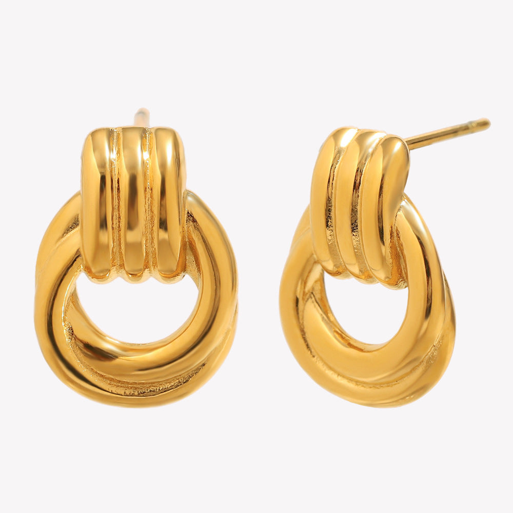 Pendientes minimalistas geométricos de acero inoxidable con baño de oro de 18 quilates para mujer