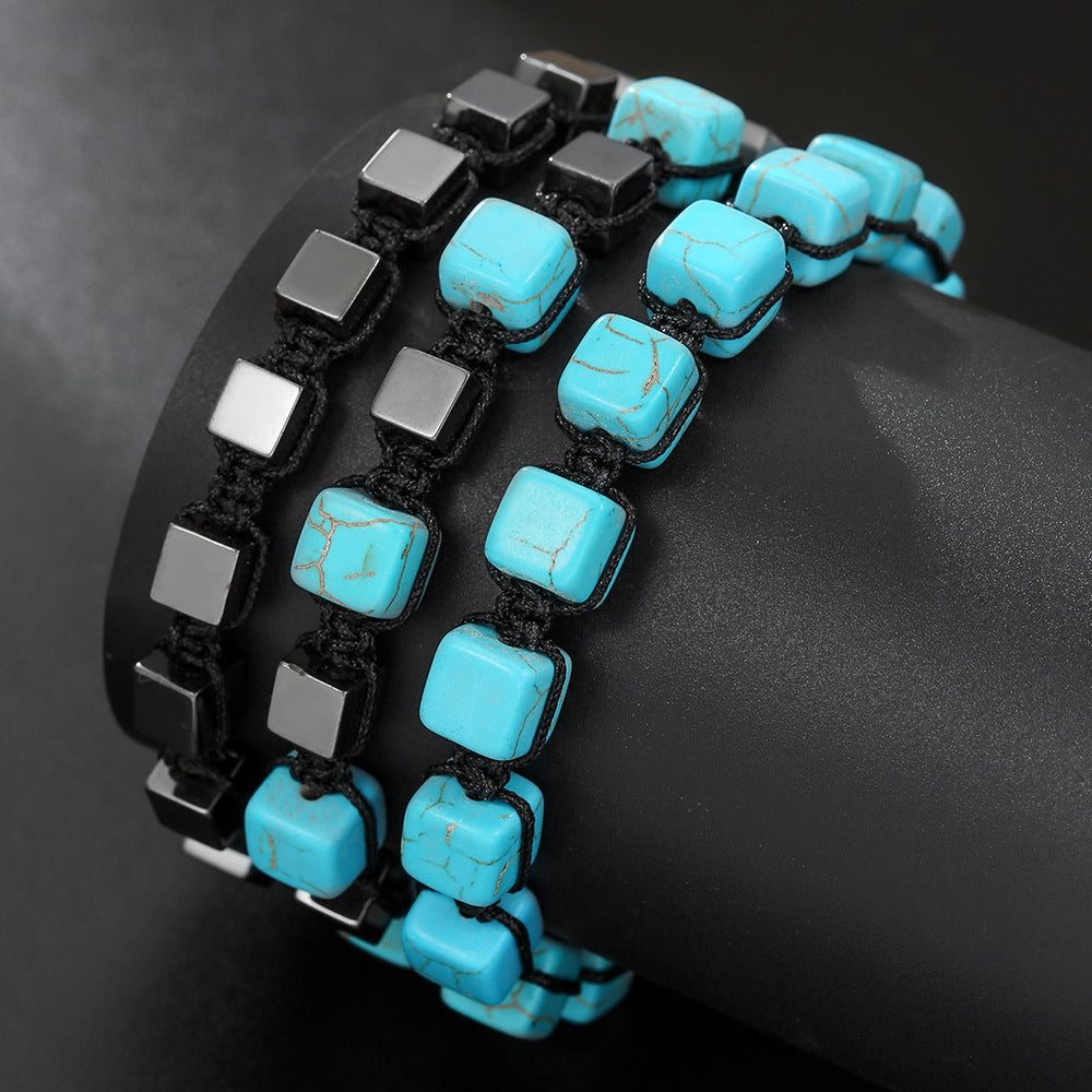 Casual Rectangle Hematite Turquoise Handmade Bracelet Unisex Adjustable