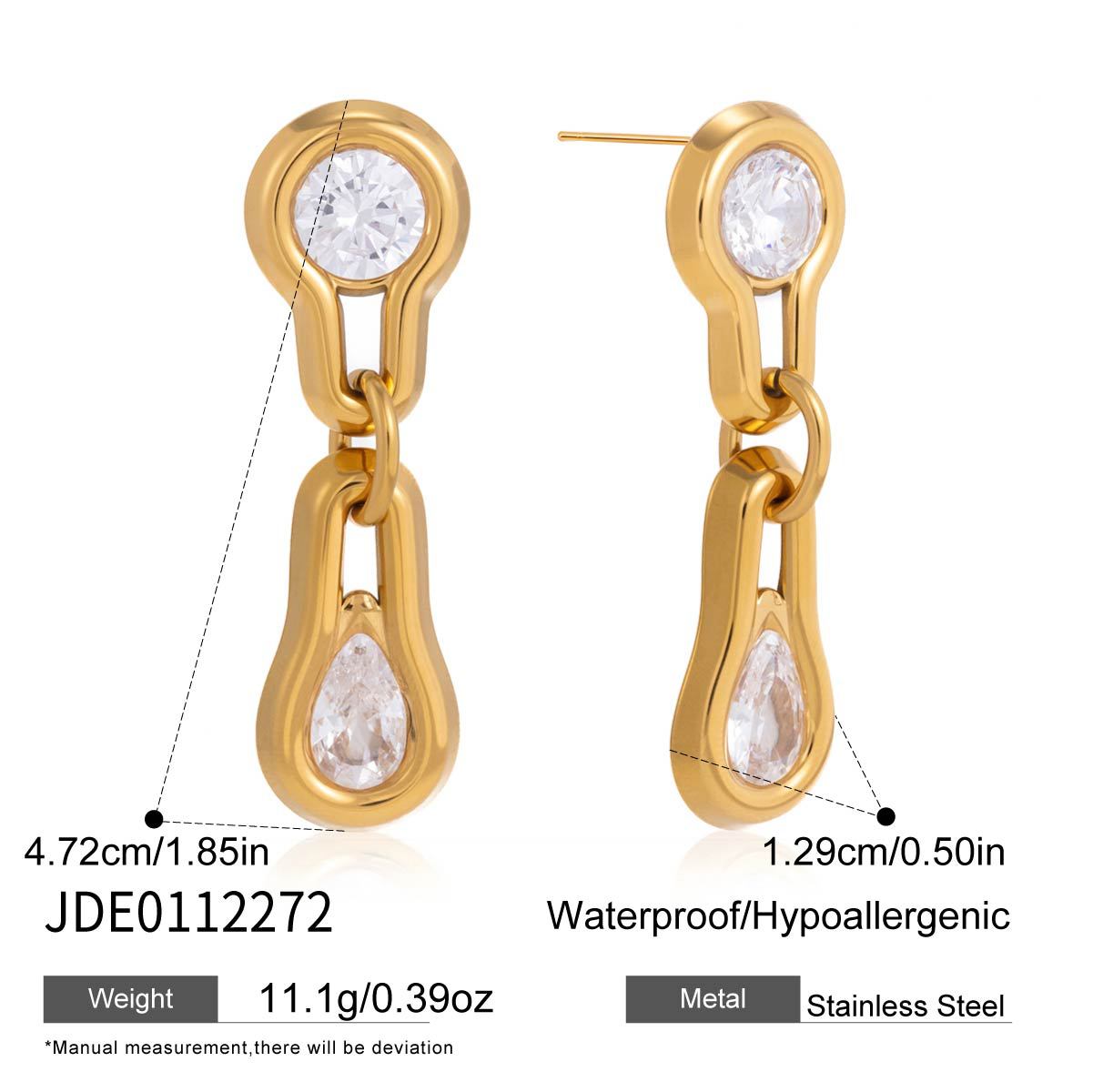 Minimalist Geometric Stainless Steel Plated Cubic Zirconia Earrings for Women