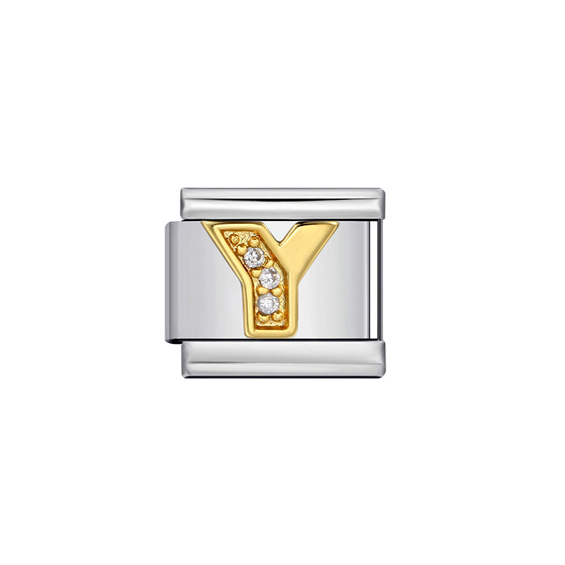 Gold Plated Stainless Steel Letter Charm Bar Bracelet DIY Modular Detachable Unisex