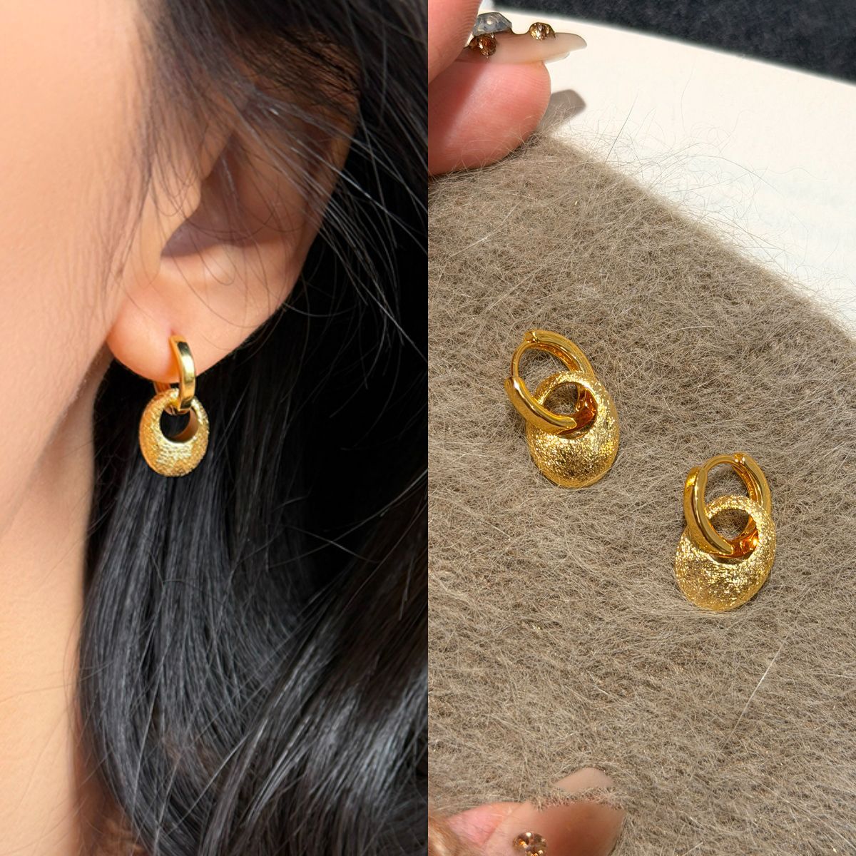Pendientes Colgantes Ovalados Geométricos Minimalistas de Metal Galvanizado para Mujer con Postes de Acero
