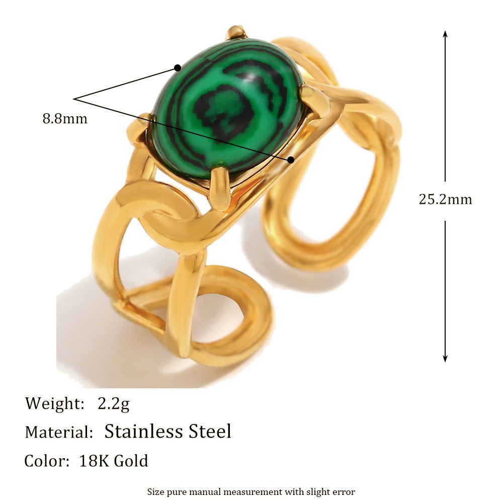 Fashionable Vintage Geometric Stainless Steel Plated 18K Gold Double-Layer Women's Bracelet with Natural Stone