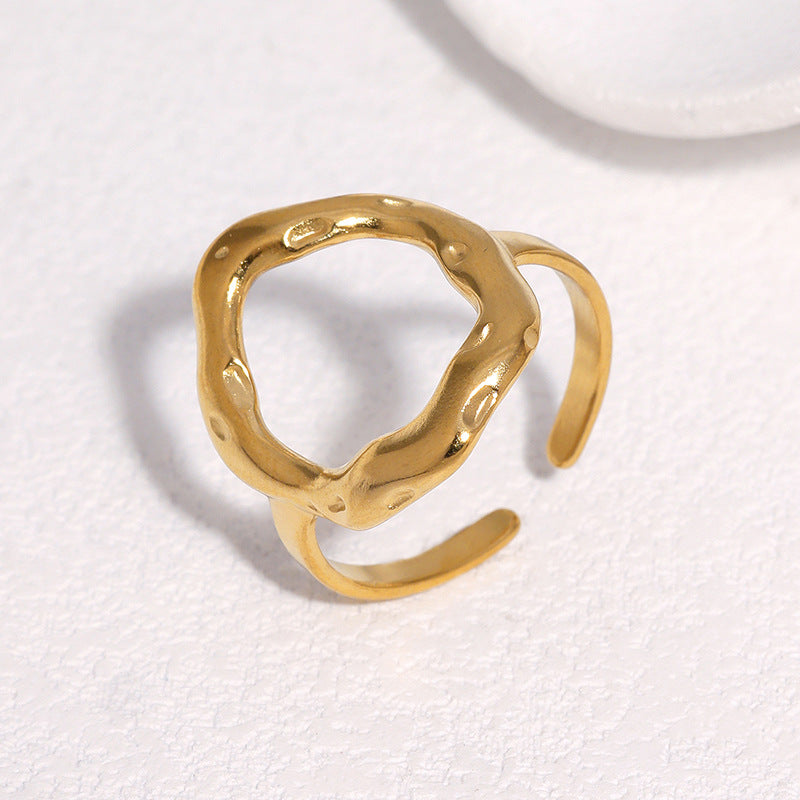 Minimalist Geometric Round Gold Plated Stainless Steel Open Ring for Women