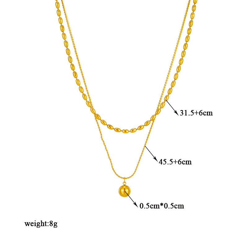Collana da donna con ciondolo a sfera a doppio strato in acciaio inossidabile placcato geometrico minimalista