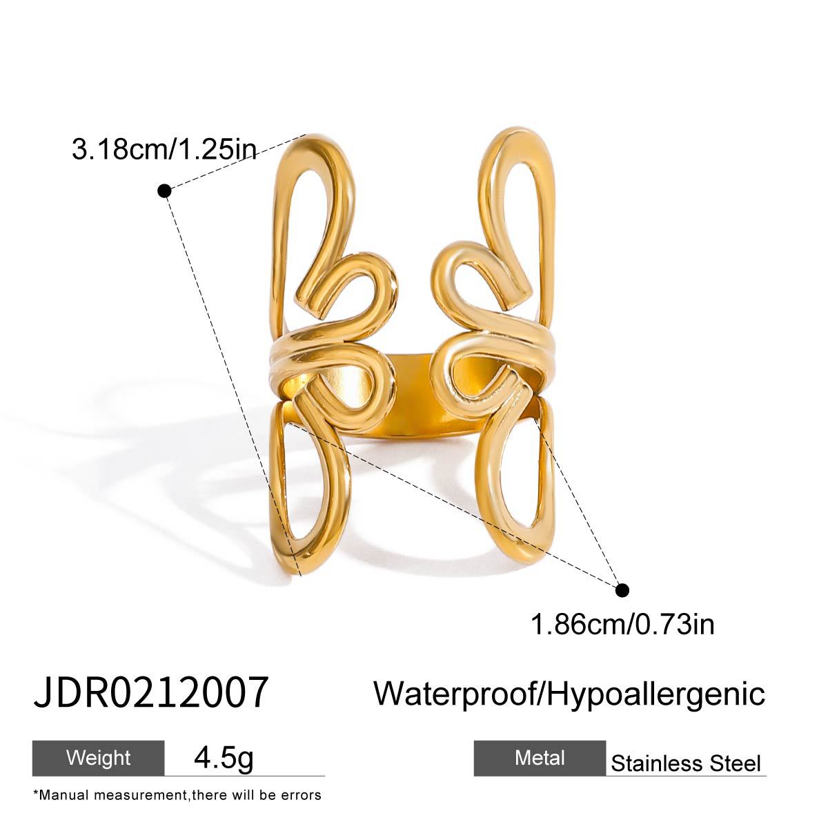 Anello in acciaio al titanio a motivo floreale geometrico da donna con finitura placcata, gioielli di moda di lusso in acciaio inossidabile