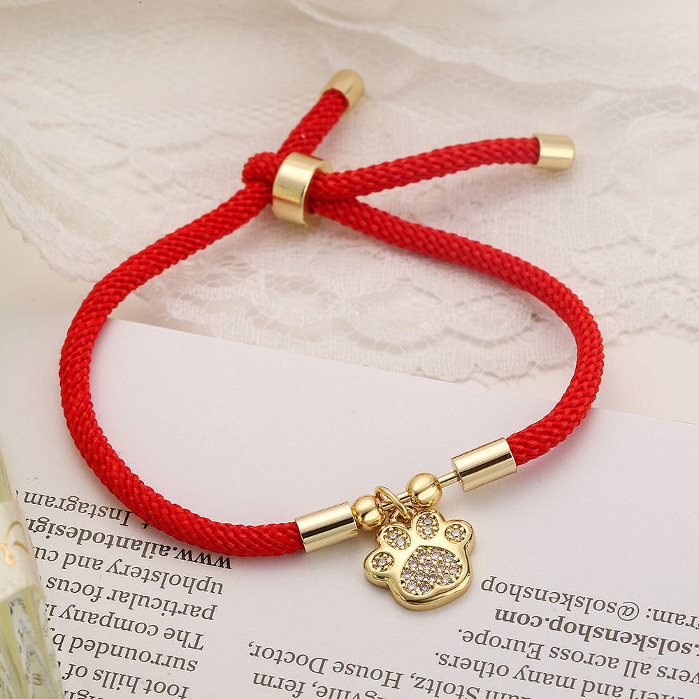 Minimalist Heart-Shaped Copper Plated Gold Zirconia Bracelet for Women with Adjustable Cord